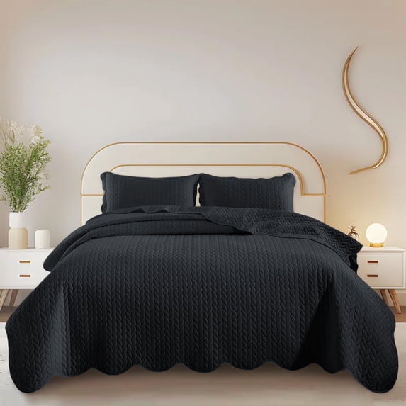 IR Imperial Rooms 3-Piece California King Ultrasonic Embossed Leaf Pattern Bedspread Coverlet Set, Breathable Microfiber Quilt with 2 Pillow Shams, Charcoal