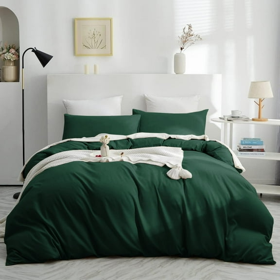IR Imperial Rooms 3 Piece Duvet Cover Microfiber Button Closer Emerald Green Queen All-Season