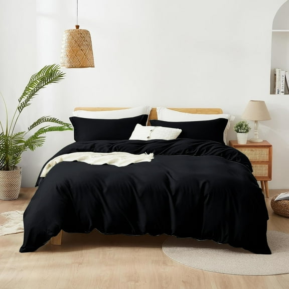 IR Imperial Rooms 3 Piece Duvet Cover Set Soft Microfiber Button Closer Black Color King All-Seasons