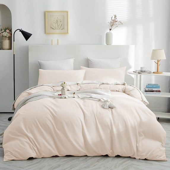 IR Imperial Rooms 3 Piece Duvet Cover Set Soft Microfiber Button Closer Cream Color Full All-Season