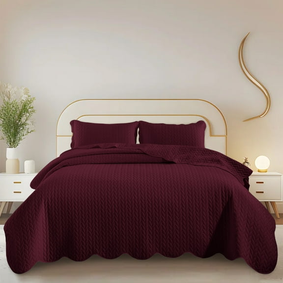 Imperial Rooms Reversible Microfiber Bedspread Set with Pillow Shams - Burgundy/Red Queen