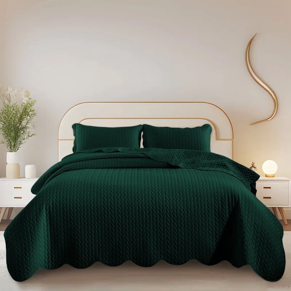 IR Imperial Rooms 3-Piece Chevron Pattern Microfiber Bedspread & Quilt Set with 2 Pillow Shams, Queen/Full, Emerald Green