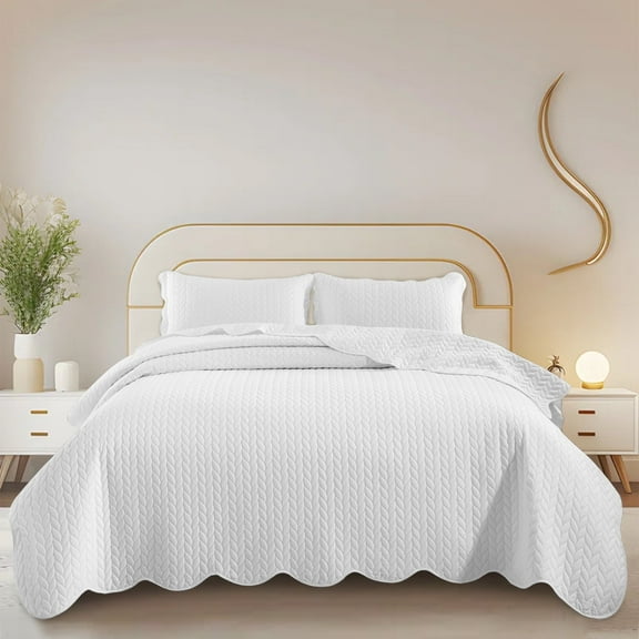 Imperial Rooms 3-Piece Quilt Set Microfiber Chevron Pattern Washable Bedspread & Coverlet with 2 Pillow Shams, White Queen Size