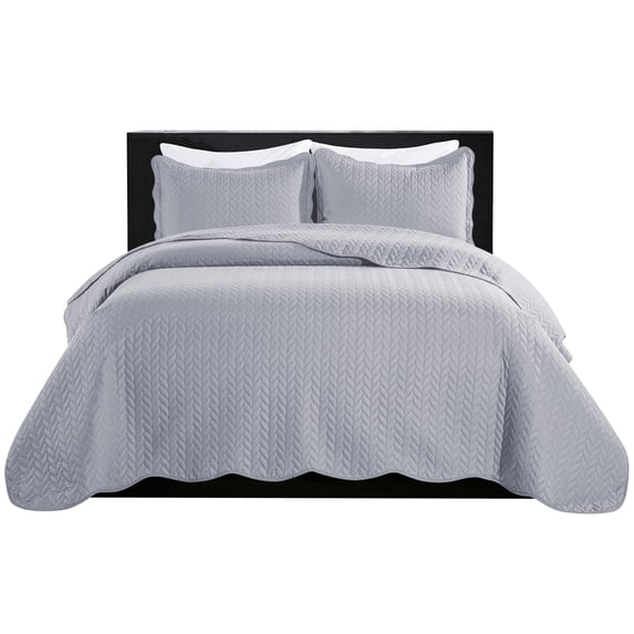 IR Imperial Rooms 3-Piece King Quilt Set Soft Bedspread Reversible with 2 Shams Silver