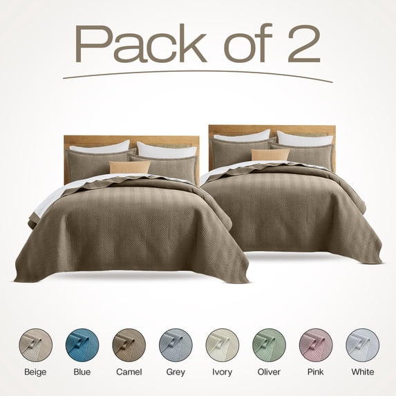 IR Imperial Rooms 3-Piece Linen Quilt Set, Ultrasonic Embossed Bedspread Soft Lightweight Coverlet, King, Camel (2 Pack)