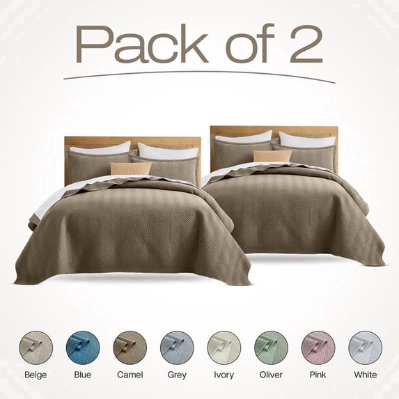 IR Imperial Rooms 3-Piece Linen Quilt Set, Ultrasonic Embossed Bedspread Soft Lightweight Coverlet, King, Camel (2 Pack)