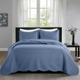 thumbnail image 1 of IR Imperial Rooms 3 Pc Quilt Set Chevron Pattern Soft Microfiber Bedspread & Coverlet 2 Pillow Shams Washed Blue Queen/Full, 1 of 8