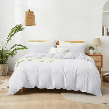 IR Imperial Rooms 3 Piece Queen Duvet Cover Soft Microfiber Button Closer White Color All-Season