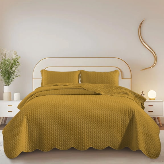 IR Imperial Rooms 3 Piece Quilt Set Chevron Bedding Microfiber Soft Bedspread with 2 Pillow Shams Ochre Queen