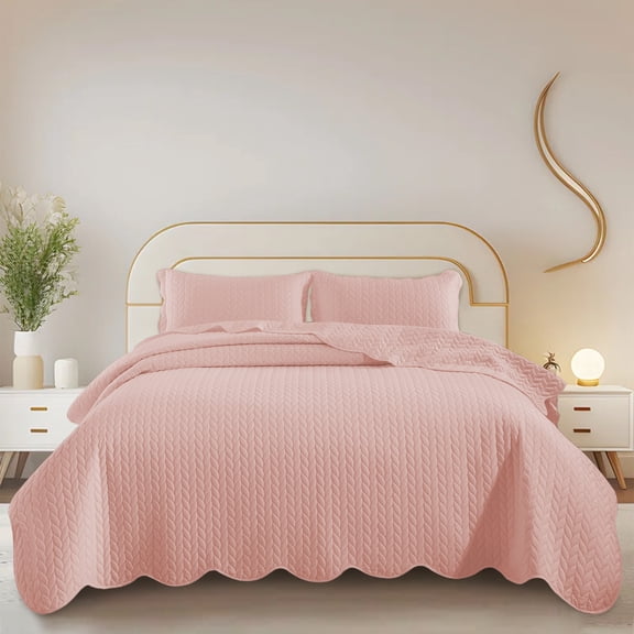 IR Imperial Rooms 3 Piece Quilt Set Chevron Bedding Microfiber Soft Bedspread with 2 Pillow Shams Peach Queen