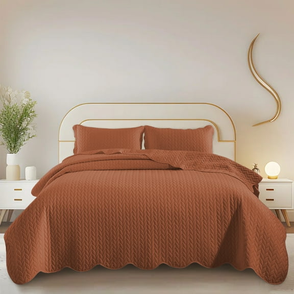 IR Imperial Rooms 3 Piece Quilt Set Chevron Bedding Microfiber Soft Bedspread with 2 Pillow Shams Rust Queen