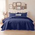 thumbnail image 1 of IR Imperial Rooms 3 Piece Quilt Set Microfiber Embossed Floral Bedspread Lightweight Bedding Queen Navy, 1 of 9