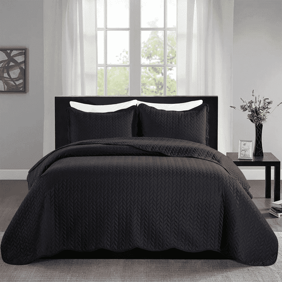 IR Imperial Rooms 3 Piece Quilt Set Queen Bedding Soft Bedspread with 2 Pillow Shams for Adult Black