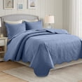 thumbnail image 1 of IR Imperial Rooms 3Pc-Embossed Bedspread Microfiber Floral Modern Quilt Set Lightweight King Washed Blue, 1 of 9