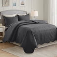 thumbnail image 1 of IR Imperial Rooms 3Pc-Embossed Bedspread Microfiber Floral Vintage Quilt Set Lightweight Full/Queen Charcoal, 1 of 9