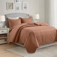 thumbnail image 1 of IR Imperial Rooms 3Pc-Quilt Set Embossed Bedspread Microfiber Floral Pattern Soft Lightweight Full/Queen Peach, 1 of 10