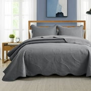 IR Imperial Rooms 3Pc-Embossed Luxury Bedspread 80GSM Microfiber Floral Vintage Quilt Set Lightweight King Gray