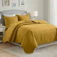 thumbnail image 1 of IR Imperial Rooms 3Pc-Embossed Bedspread Soft Microfiber Floral Modern Quilt Set Lightweight Queen Ochre, 1 of 9