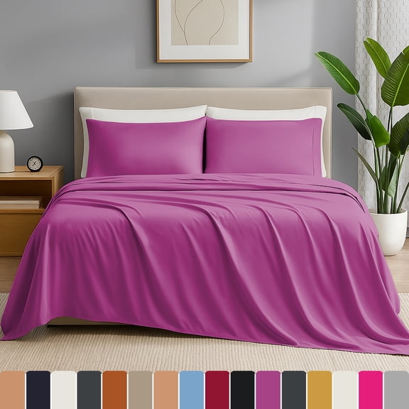 IR Imperial Rooms Solid Bed Sheet Set 1800 Series 16" Deep Pocket Soft Sheet Microfiber Purple Queen 4 Piece