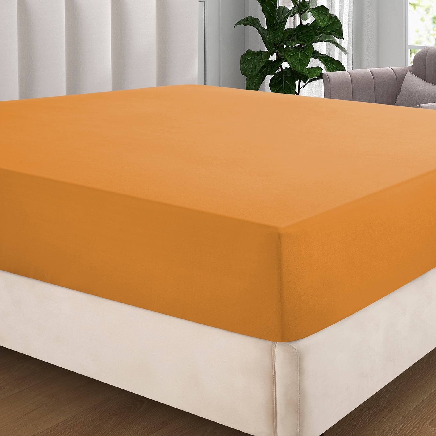 IR Imperial Rooms Fitted Sheet Deep Pocket Extra Soft Brushed Microfiber 1800 Series Ochre Queen