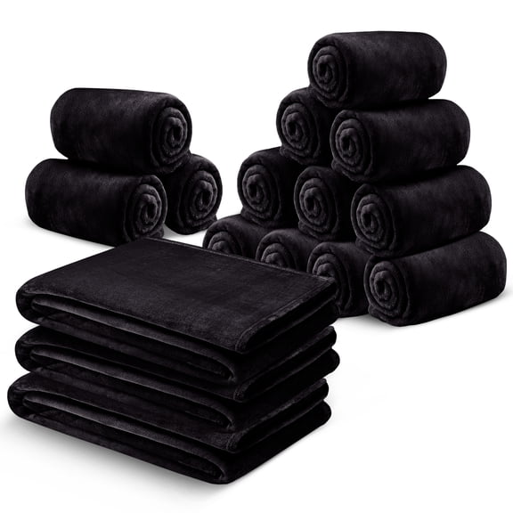 IR Imperial Rooms Fleece Blanket Bulk Pack of 16 For Wholesale Soft Fluffy Washable Winter Bed Blanket & Throw Warm Cozy 60x80 Twin Size Black