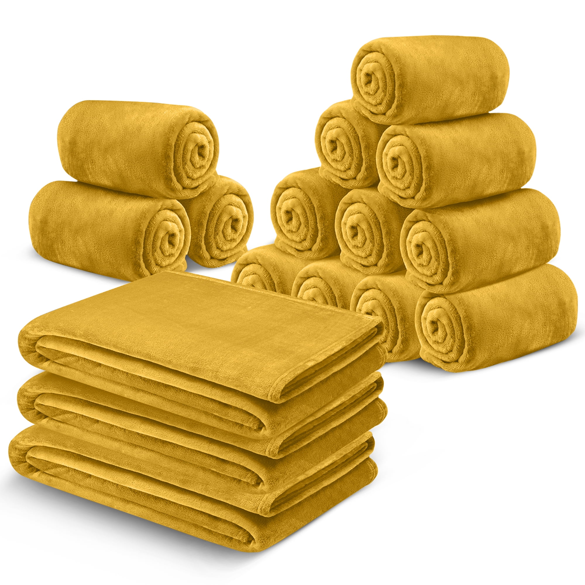 IR Imperial Rooms Fleece Blanket Bulk Pack of 16 For Wholesale Soft Fluffy Washable Winter Bed Blanket & Throw Warm Cozy 60x80 Twin Size Ochre