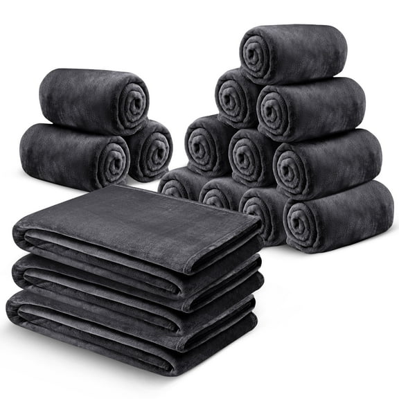 IR Imperial Rooms Fleece Blanket Bulk Pack of 16 For Wholesale Soft Fluffy Washable Winter Bed Blanket & Throw Warm Cozy 60x80 Twin Size Gray