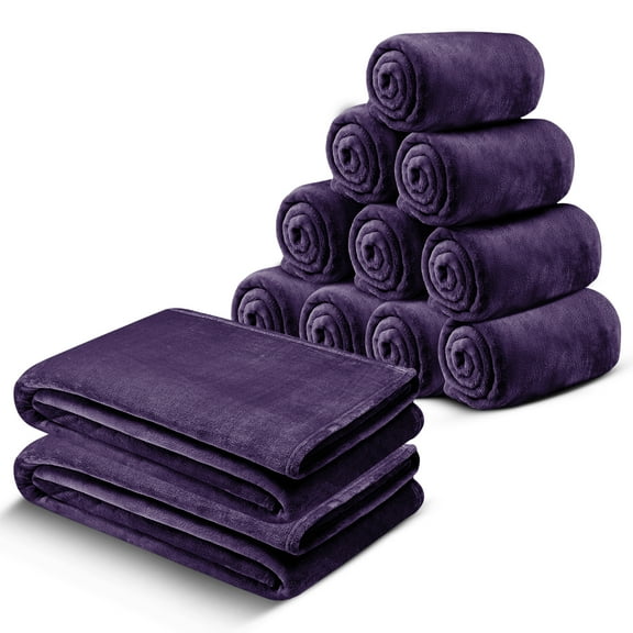 IR Imperial Rooms Fleece Blanket Bulk Pack of 12 For Wholesale Soft Fluffy Washable Winter Bed Blanket & Reversible Throw Cozy 90x90 Queen Size Purple