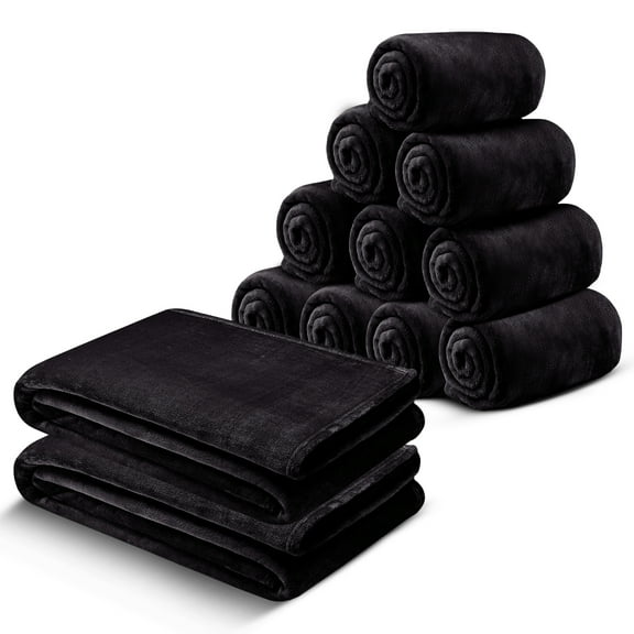 IR Imperial Rooms Fleece Blanket Bulk Pack of 12 For Wholesale Soft Fluffy Washable Winter Bed Blanket & Reversible Throw Cozy 90x90 Queen Size Black