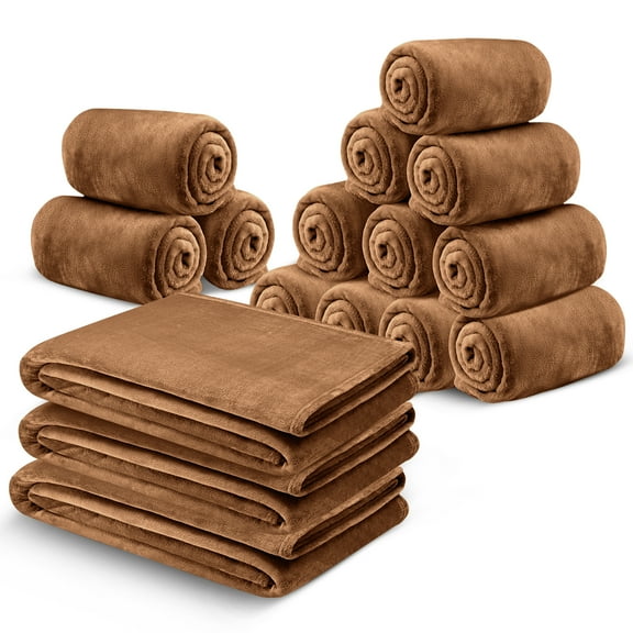 IR Imperial Rooms Fleece Blanket Bulk Pack of 16 For Wholesale Soft Fluffy Washable Winter Bed Blanket & Throw Warm Cozy 60x80 Twin Size Camel