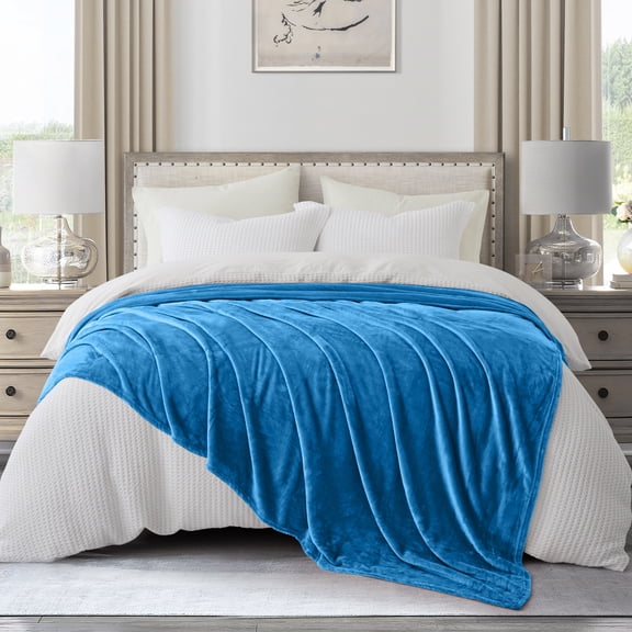 IR Imperial Rooms Fleece Bed Throw Blanket, Plush, Travel and Couch Fuzzy, Cozy Washable Ultrasoft Queen Size Light Blue