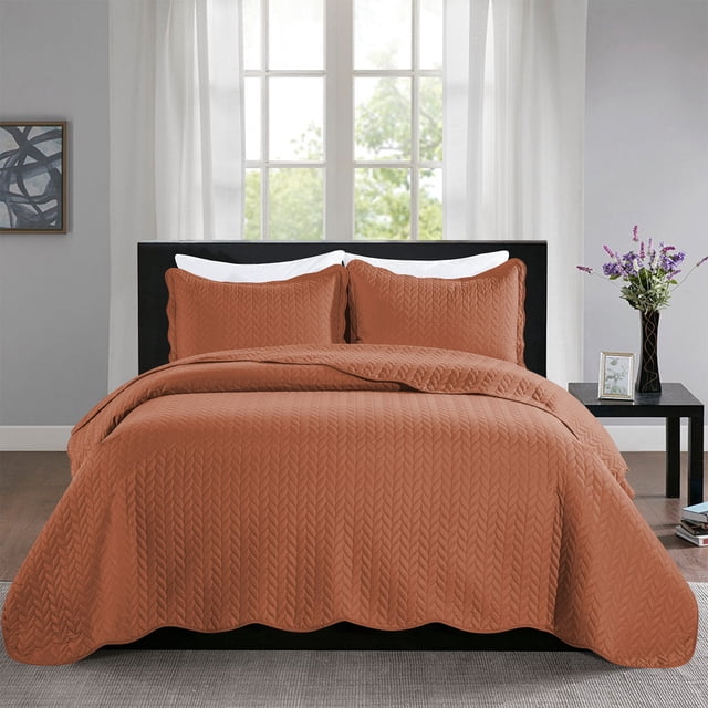 IR Imperial Rooms 3 Piece Quilt Set Soft Microfiber Chevron PatternBedspread-2 Pillow Shams Rust King