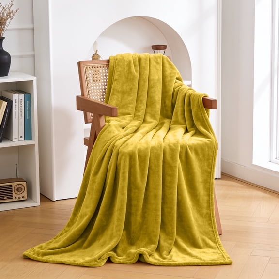 IR Imperial Rooms Fleece Bed Throw Blanket, Plush, Travel and Couch Fuzzy, Cozy Washable Ultrasoft Throw Size Ochre
