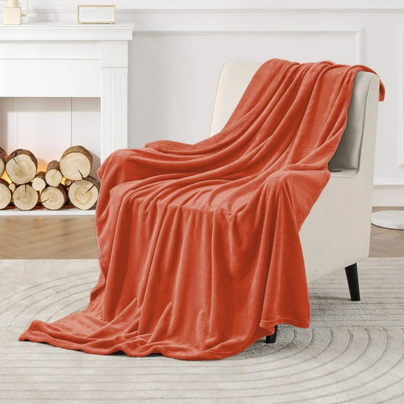 IR Imperial Rooms Plush Fleece Throw Blanket, Cozy Washable Soft Throw for Couch and Travel, Rust, Throw Size