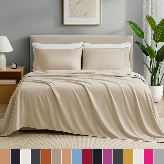 IR Imperial Rooms Solid Bed Sheet Set 1800 Series Adult Deep Pocket Soft Sheet Microfiber Beige Twin 3 Piece