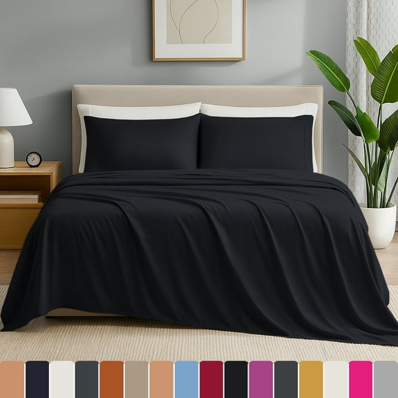 IR Imperial Rooms Solid Bed Sheet Set 1800 Series Adult Deep Pocket Soft Sheet Microfiber Black Twin 3 Piece