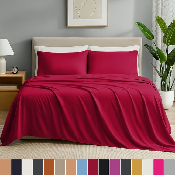 IR Imperial Rooms Solid Bed Sheet Set 1800 Series Kids Deep Pocket Soft Sheet Microfiber Red Twin 3 Piece
