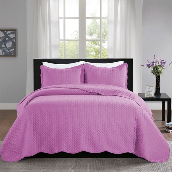 IR Imperial Rooms 3 Piece Quilt Set Bedding Soft Microfiber Chevron Bedspreads + 2 Pillow Shams Purple Full/Queen