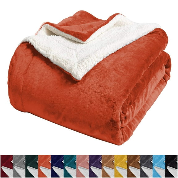IR Imperial Rooms Sherpa Bed Blanket Soft Thick & Warm Fluffy Plush Winter Fleece Reversible Lightweight Throw (50x60) Rust