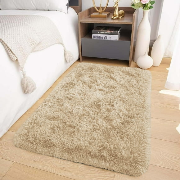 IR Imperial Rooms Shag Bedroom Rug 2x3ft for Kids Room Entryway Soft Fluffy Area Shaggy Rug Beige