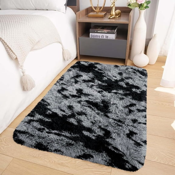 IR Imperial Rooms Shag Rug 2ft x 3ft Anti-Slip Soft Fluffy for Living Room Bedroom Decor Carpet Tie Dye Grey