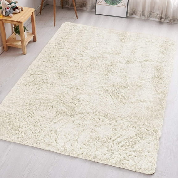 IR Imperial Rooms Shaggy Rug 5x7ft Area Rug for Living Room Kids Bedroom Decor Washable Carpet White