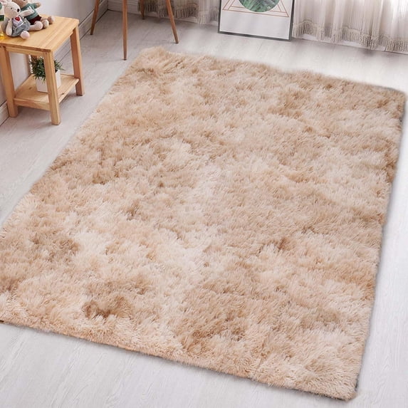 IR Imperial Rooms Shaggy Rug 5x7ft for Bedroom Fluffy Shag Rug Anti-Slip Living Room Washable Soft Carpet Tie Dye Brown
