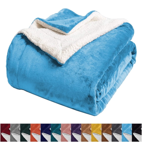 IR Imperial Rooms Sherpa Bed Blanket Soft Thick & Warm Fluffy Plush Winter Fleece Reversible Lightweight Throw (50x60) Light Blue