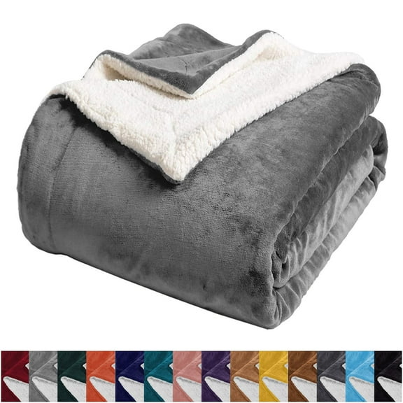 IR Imperial Rooms Sherpa Bed Blanket Soft Thick & Warm Fluffy Plush Winter Fleece Reversible Lightweight Queen (90x90) Silver