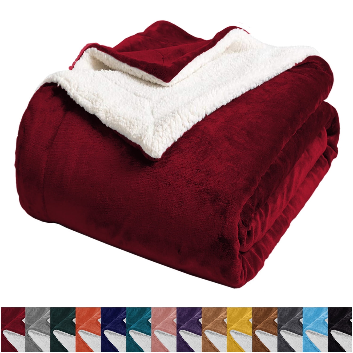 IR Imperial Rooms Sherpa Bed Blanket Soft Thick & Warm Fluffy Plush Winter Fleece Reversible Lightweight Queen (90x90) Burgundy