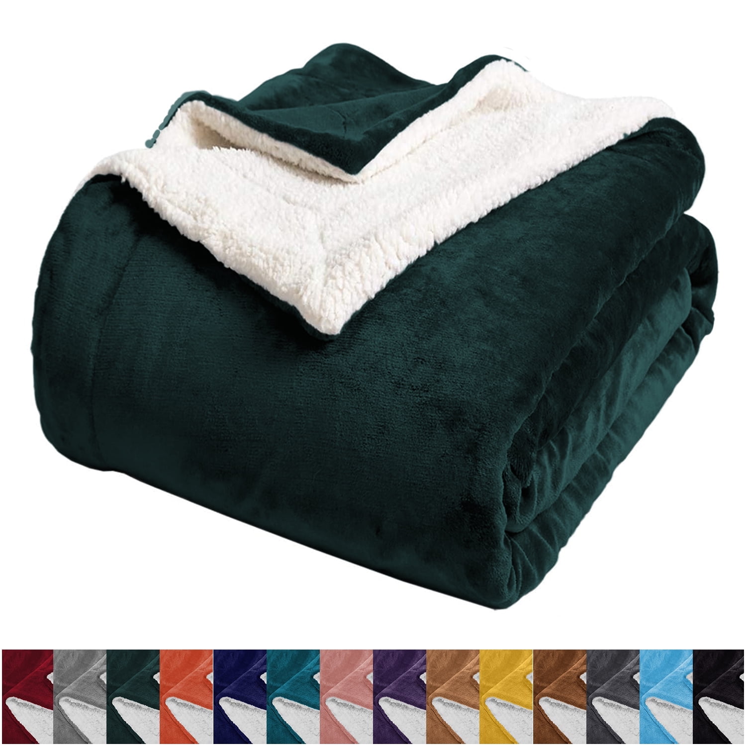 IR Imperial Rooms Sherpa Bed Blanket Soft Thick & Warm Fluffy Plush Winter Fleece Reversible Lightweight Queen (90x90) Emerald Green