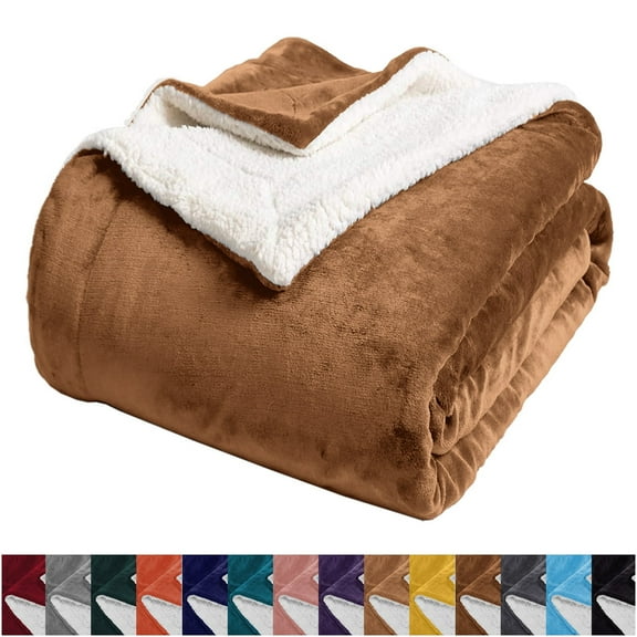 IR Imperial Rooms Sherpa Bed Blanket Soft Thick & Warm Fluffy Plush Winter Fleece Reversible Lightweight Queen (90x90) Camel