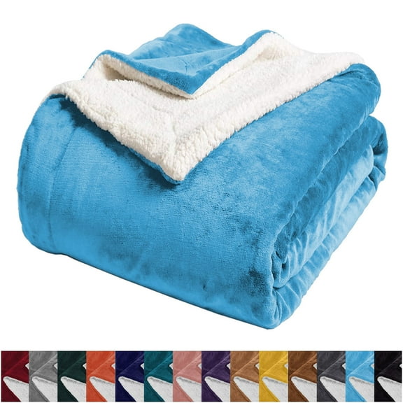 IR Imperial Rooms Sherpa Bed Blanket Soft Thick & Warm Fluffy Plush Winter Fleece Reversible Lightweight Twin (60x80) Light Blue