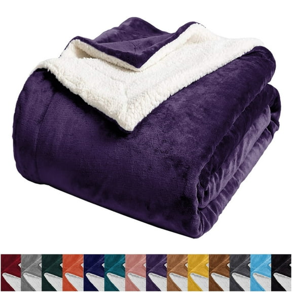 IR Imperial Rooms Sherpa Bed Blanket Soft Thick & Warm Fluffy Plush Winter Fleece Reversible Lightweight Twin (60x80) Purple